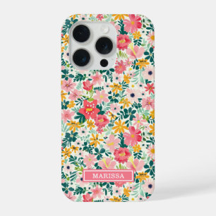 Coque iPhone 15 Pro Fleurs de Corail Ditsy Monogrammées