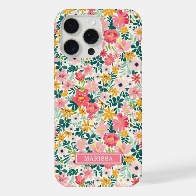 Coque iPhone Fleurs de Corail Ditsy Monogrammées (Verso)