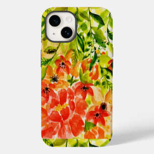 Coque Pour iPhone 14 Fleurs de corail fleuries de verdure aquarelle