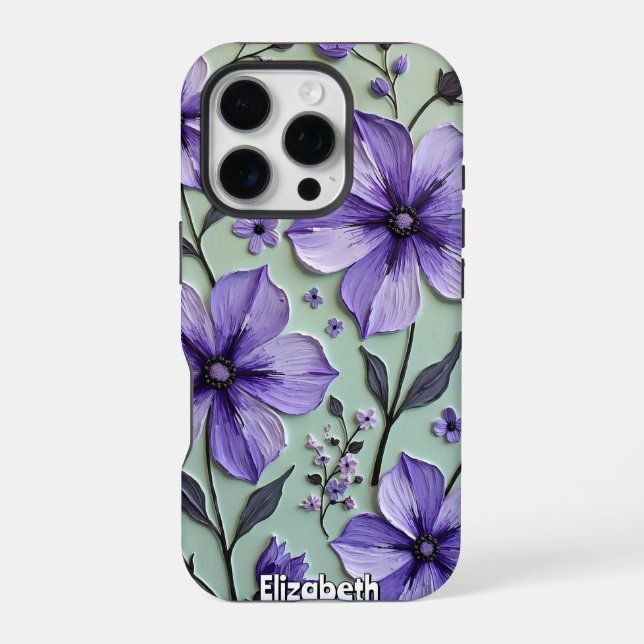 Coque iPhone Fleurs de Cosmos sur une toile bleue (Verso)