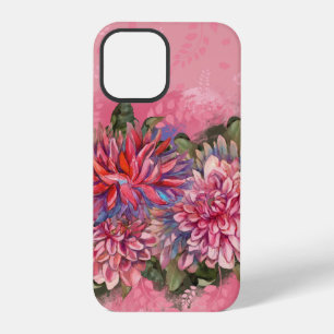 Coque iPhone 12 Pro Fleurs de dahlias rose aquarelle