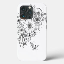 Fleurs de Doodle Noir et Blanc Couleur dans l'imag