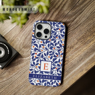 Coque iPhone 15 Pro Max Fleurs de feuilles bleues florales blanches person