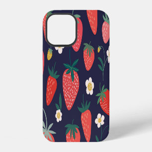 Coque iPhone 12 Fleurs de fraises et fruits : Motif décoratif