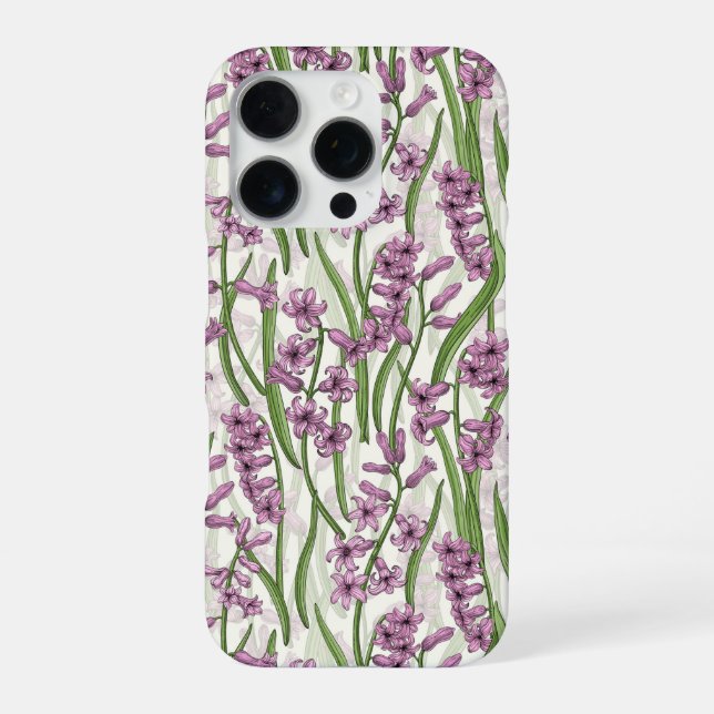 Coque iPhone Fleurs de jacinthe rose sur fond blanc naturel (Verso)