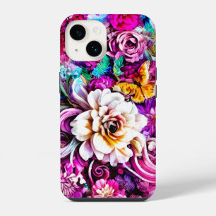 Coque Pour iPhone 14 Fleurs de jardin fantaisistes rose violet bleu sar