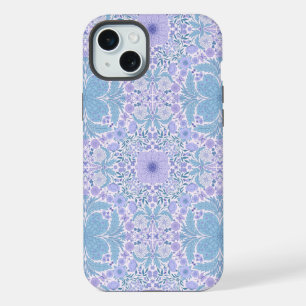 Coque iPhone 15 Plus Fleurs de jardin rétro en bleu et violet
