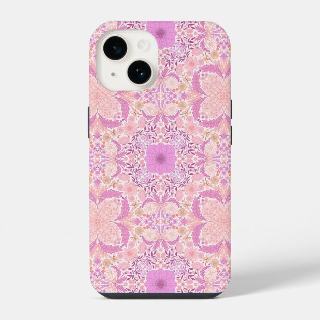 Coque iPhone Fleurs de jardin rétro en rose (Verso)