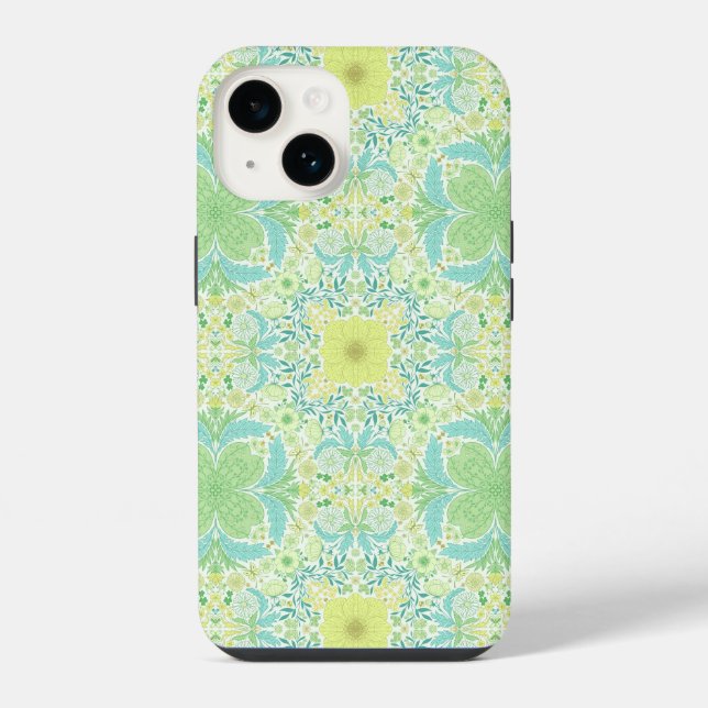 Coque iPhone Fleurs de jardin rétro en vert et jaune (Verso)