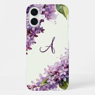 Coque iPhone 16 Plus Fleurs de lilas vert clair monogrammées