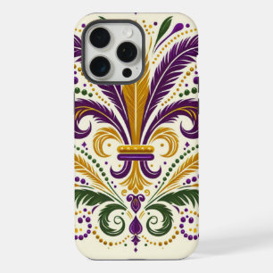 Coque iPhone 15 Pro Max Fleurs de lis jaunes, vertes et violettes
