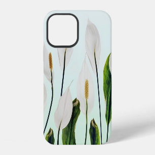 Coque iPhone 12 Fleurs de lys blancs sans couture bleue