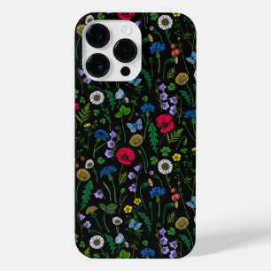 Coque Pour Pour iPhone 14 Pro Max Fleurs de maïs rose et bleu, fleurs sauvages sur b