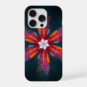 Coque iPhone 15 Pro Fleurs de mandala floral orange rouge bleu abstrai
