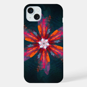 Coque iPhone 15 Plus Fleurs de mandala floral orange rouge bleu abstrai