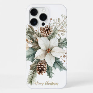 Coque iPhone 16 Pro Max Fleurs de Noël Étincelantes Festives