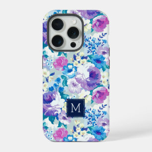 Coque iPhone 15 Pro Fleurs de papier aquarelle pastel monogrammées