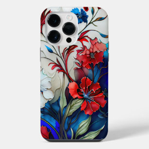 COQUE POUR POUR iPhone 14 PRO MAX FLEURS DE PAVOT ROUGE BLANC BLEU PATRIOTIQUES
