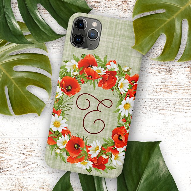 Coque iPhone Fleurs de pavot rouge personnalisées Blanc Jaune F (Créateur téléchargé)