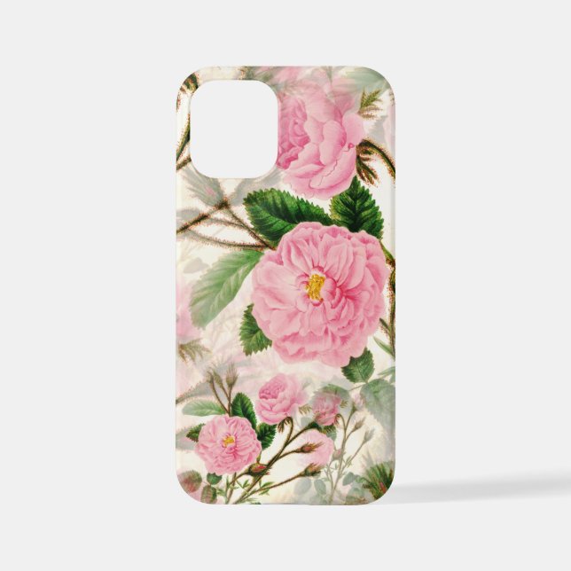 Coque iPhone Fleurs de pivoines roses, Feuilles & Buds Motif (Verso)