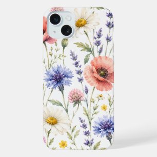 Coque iPhone 15 Plus Fleurs de Prairie de Fleur Sauvage à l'Aquarelle
