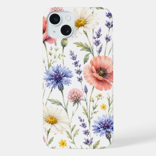 Coque iPhone Fleurs de Prairie de Fleur Sauvage à l'Aquarelle (Verso)