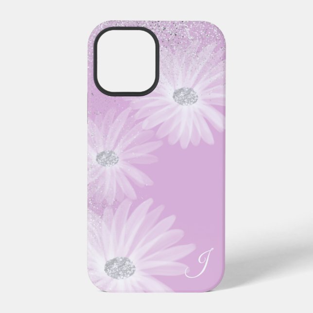 Coque iPhone Fleurs de ruban blanc délicat Monogramme (Verso)