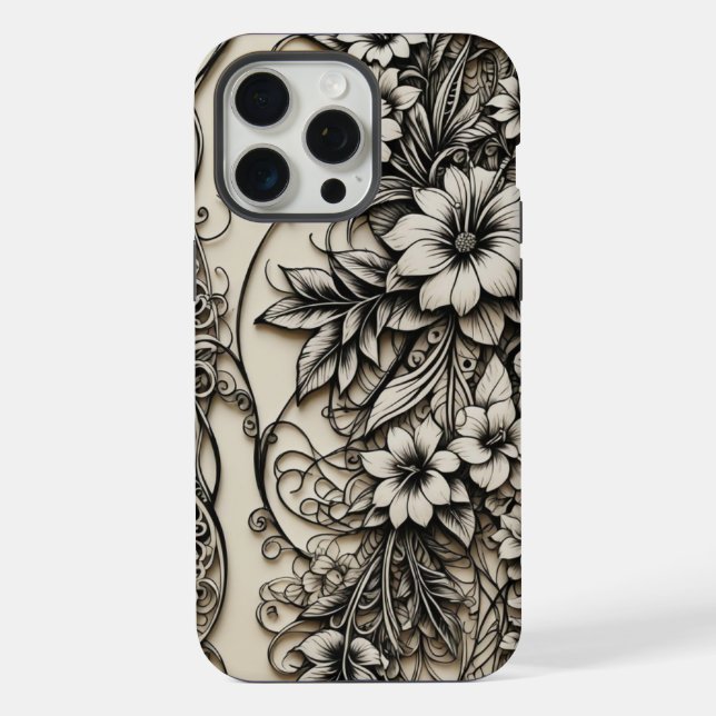 Coque iPhone Fleurs de scrimshaw d'os de téléphone (Verso)