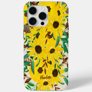 Coque iPhone 15 Pro Max Fleurs de soleil Aquarelle Florales jaunes Personn