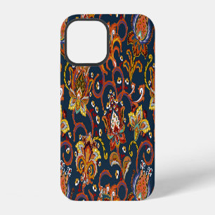 Coque iPhone 12 Fleurs Dessinées à la Main : Motif Navy Coloré