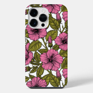 Coque Pour Pour iPhone 14 Pro Max Fleurs d'hibiscus rose