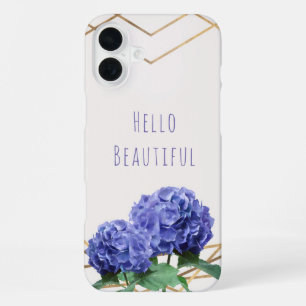 Coque iPhone 16 Plus Fleurs d'Hydrangea & Or Élégant Glam Personnalisé