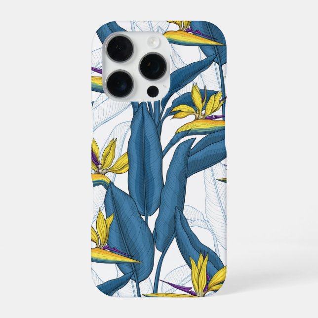 Coque iPhone Fleurs d'oiseau de paradis sur fond blanc (Verso)