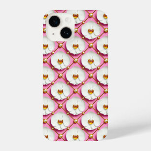 Coque Pour iPhone 14 Fleurs d'orchidée blanches sur fond rose avec de l