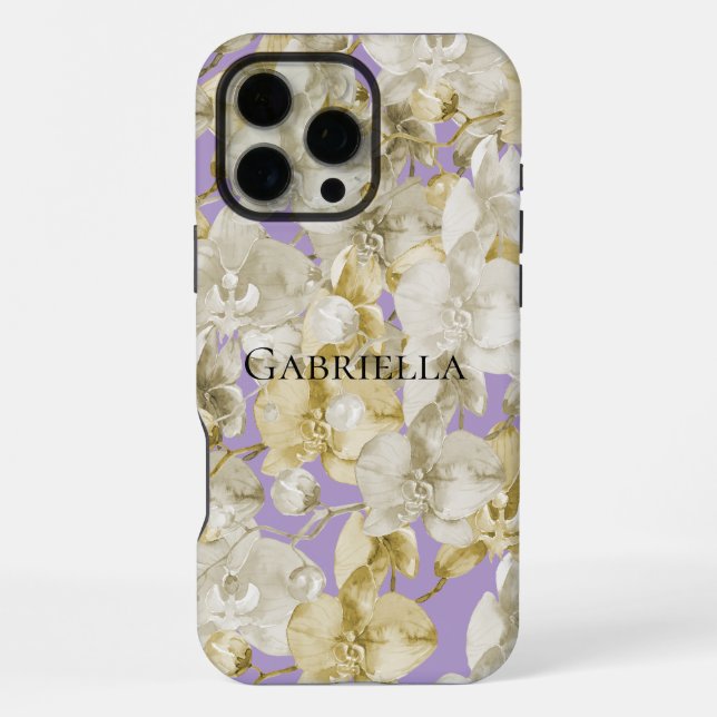 Coque iPhone Fleurs d'orchidées à crème violette (Verso)