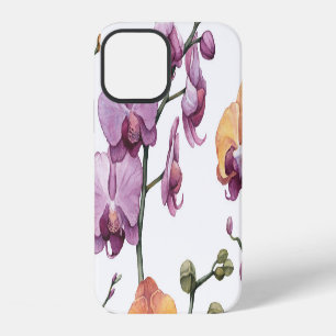 Coque iPhone 12 Fleurs d'orchidées aquarelles, motif sans soudure.