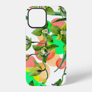 Coque iPhone 12 Fleurs d'orchidées vertes à l'aquarelle. Botanique