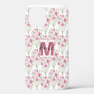 Coque iPhone 12 Fleurs Élégantes Rose Sauge Vert Aquarelle Florale