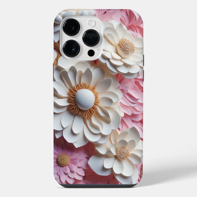 COQUE iPhone FLEURS EN PAPIER ROSE ET BLANC 3D (Verso)