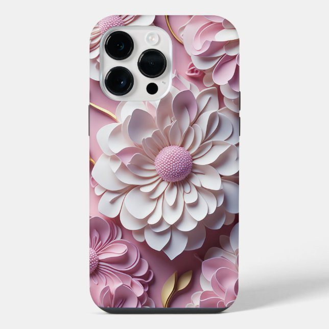 COQUE iPhone FLEURS EN PAPIER ROSE ET BLANC 3D (Verso)