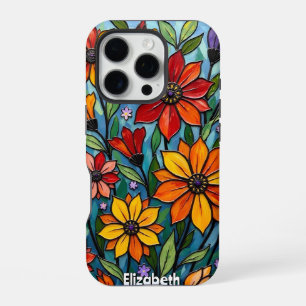 Coque iPhone 16 Pro Fleurs en verre à palette gaies