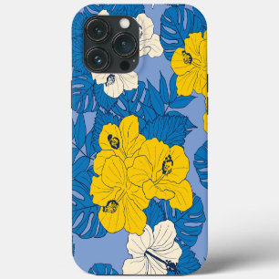 Etui iPhone 13 Pro Max Fleurs et feuilles d'hibiscus  