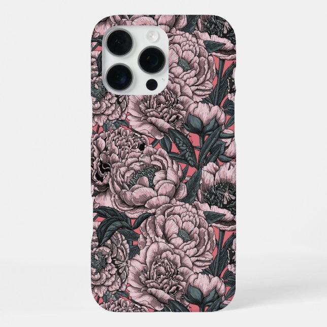 Coque iPhone Fleurs et moisissures de pivoines roses (Verso)