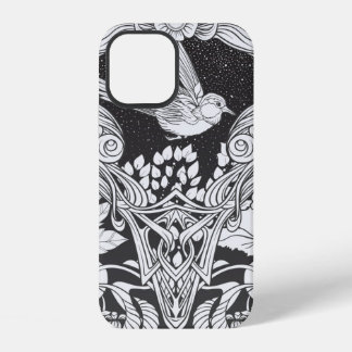 Coque iPhone 12 Fleurs et oiseau dans un style Art nouveau sans co