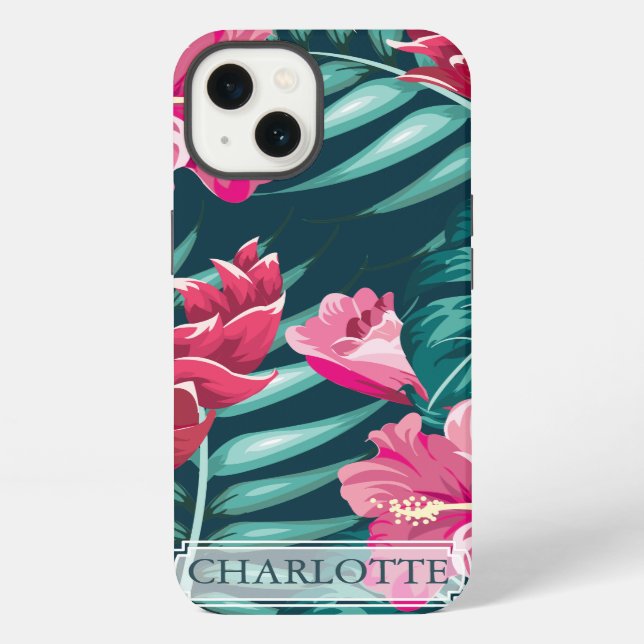 Coque iPhone Fleurs Exotiques Monogramme Rose (Verso)