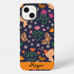 Etui iPhone 13 Fleurs Fantaisistes avec Noms Personnalisés et Col