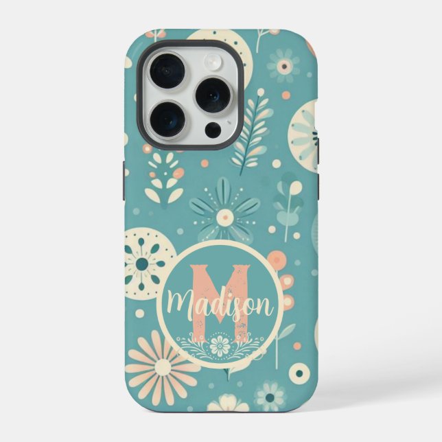 Coque iPhone Fleurs fantaisistes Monogramme (Verso)