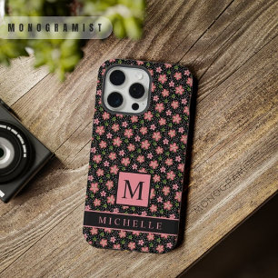 Coque iPhone 15 Pro Max Fleurs florales à points noirs personnalisables
