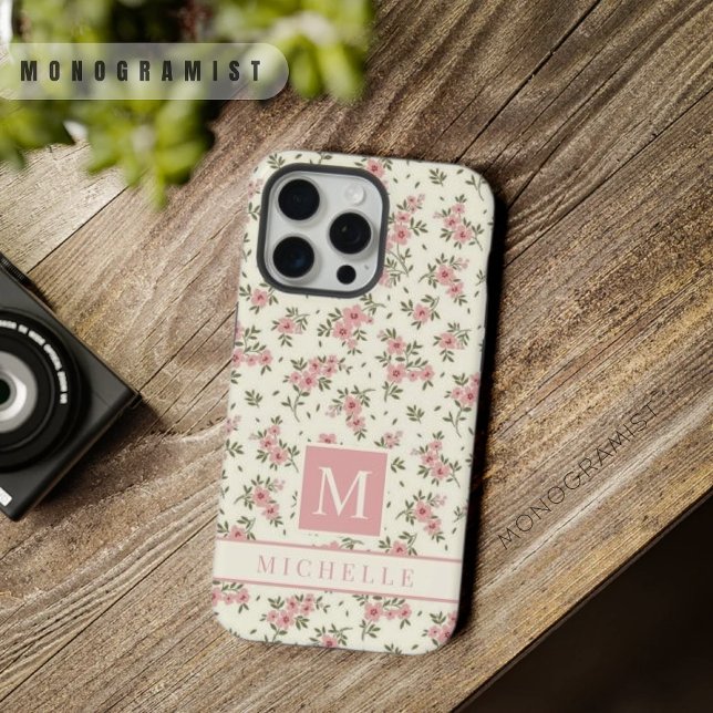 Coque iPhone Fleurs florales jaunes pâles personnalisables (Customizable Pale Yellow Floral Pink Flowers iPhone Case)