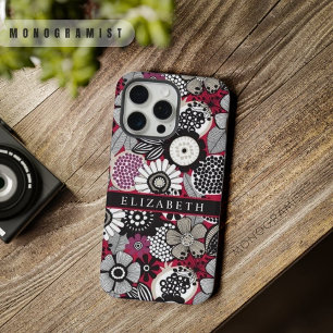 Coque iPhone 15 Pro Max Fleurs Florales Rouge Noir Blanc Personnalisables